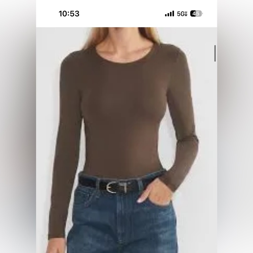 Brown Long Sleeve Top with Blue Jeans